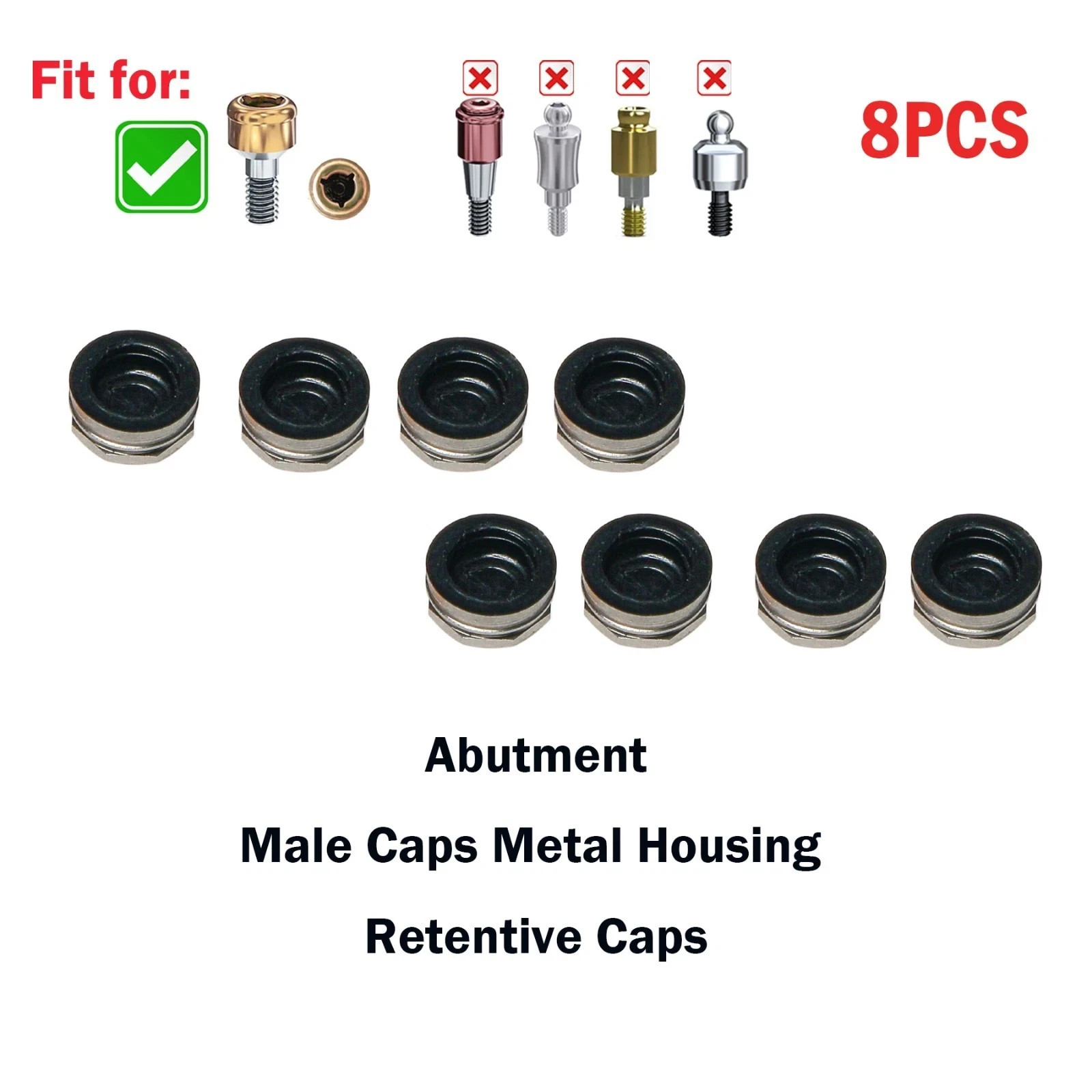 US 8Pcs Dental Overdenture Retention Caps For Implant Locator Abutment Inserts