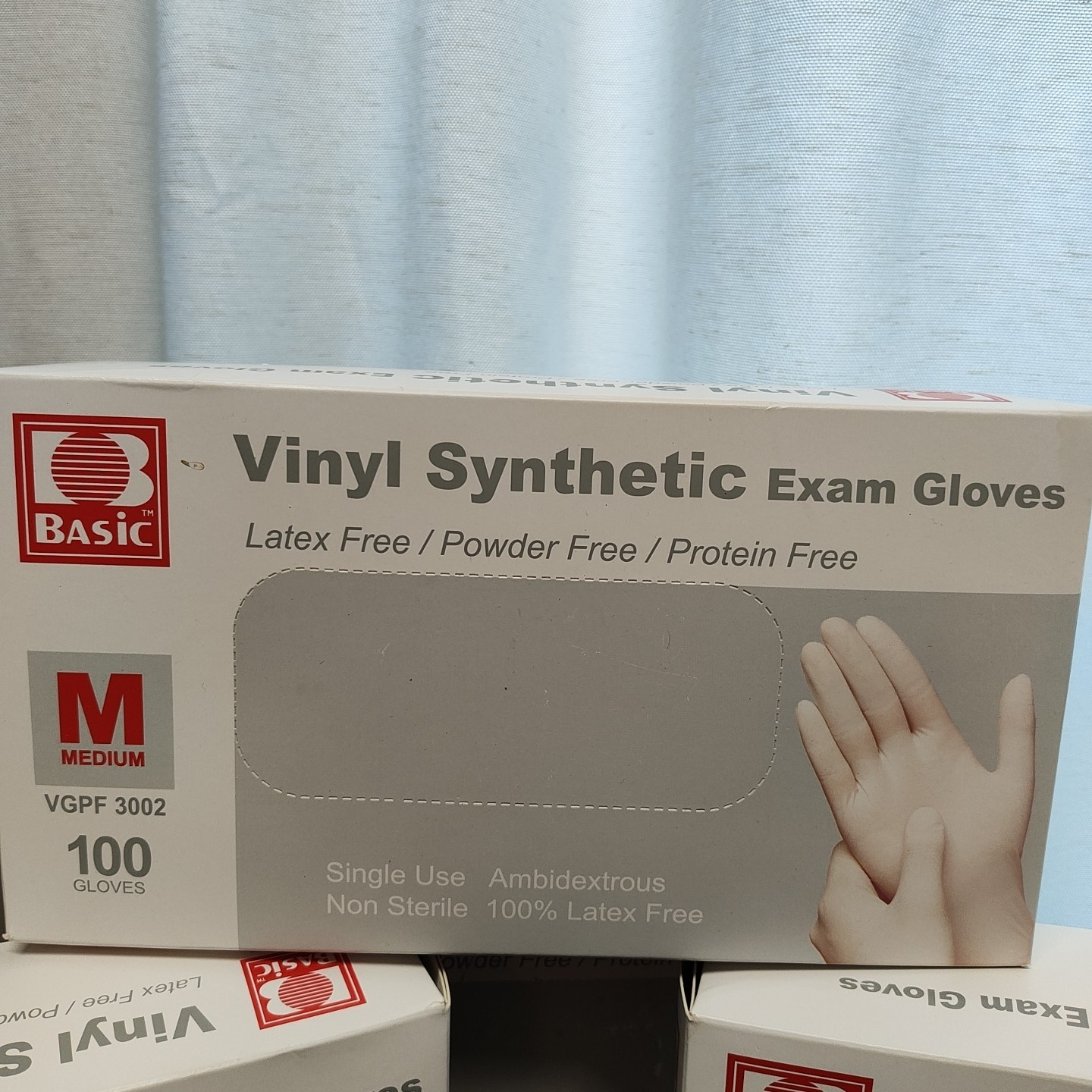 3 BoxesBasic Vinyl Synthetic Exam Gloves Sz Med 100 Gloves Per Box Ambidextrous
