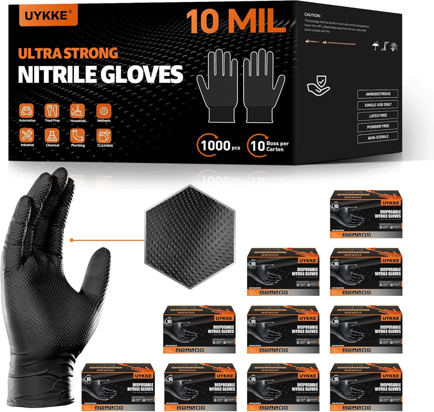 10Mil Nitrile Gloves Thick,Industrial Disposable Gloves with Diamond Textured,He