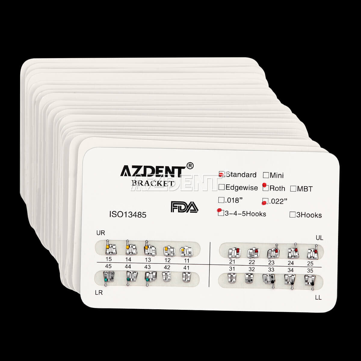 AZDENT Dental Orthodontic Brackets Braces Standard Roth .022 Hooks 3-4-5