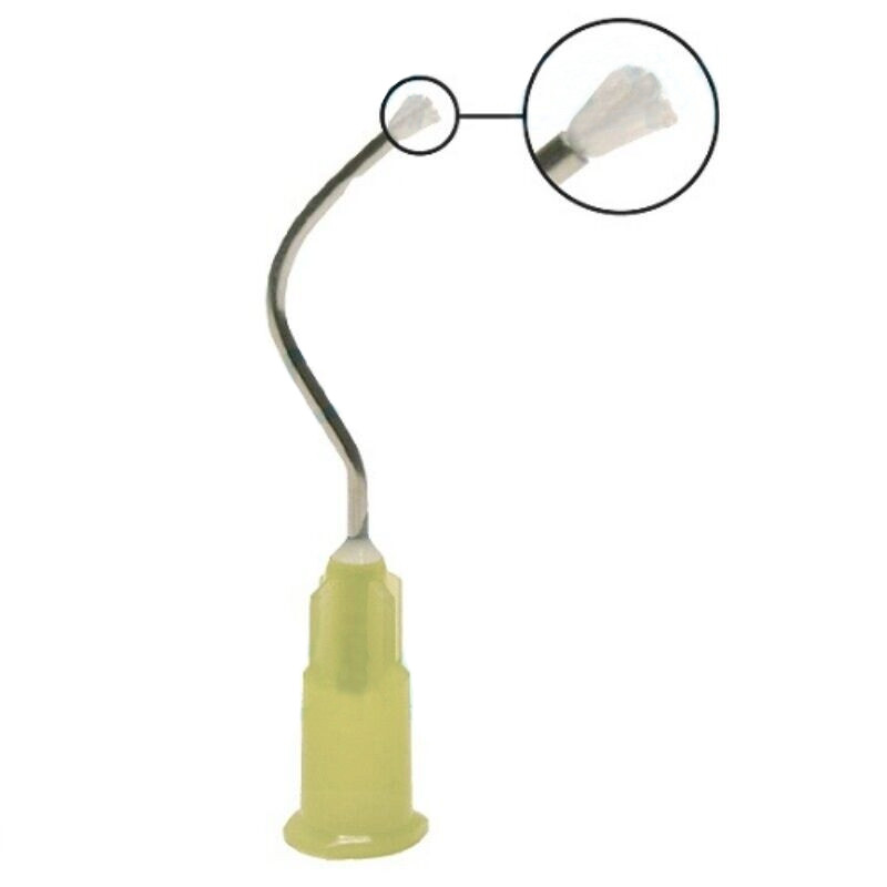 Dental Delivery Tip Prebent Metal Infusor Tip Brush Padded End #125 Yellow