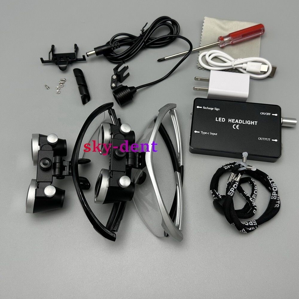 3.5X Dental Surgical Medical Loupes Magnifier Binocular with LED Headlight US/EU