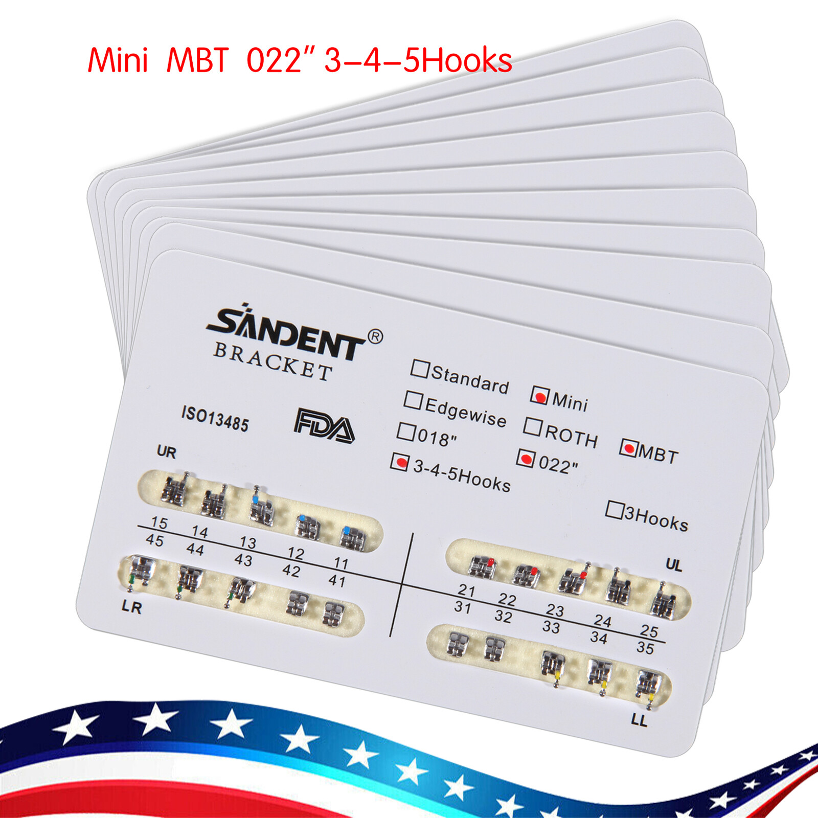 10X Dental Orthodontic Metal Brackets Braces Mini MBT Slot.022 345 Hooks ARCH