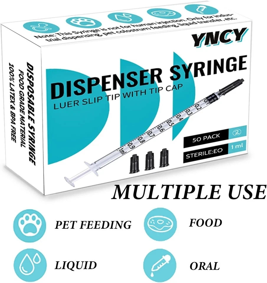1ml Syringes with Cap, Luer Slip Tip, Whole Pack Bulk Sterile Sealed, No Needle