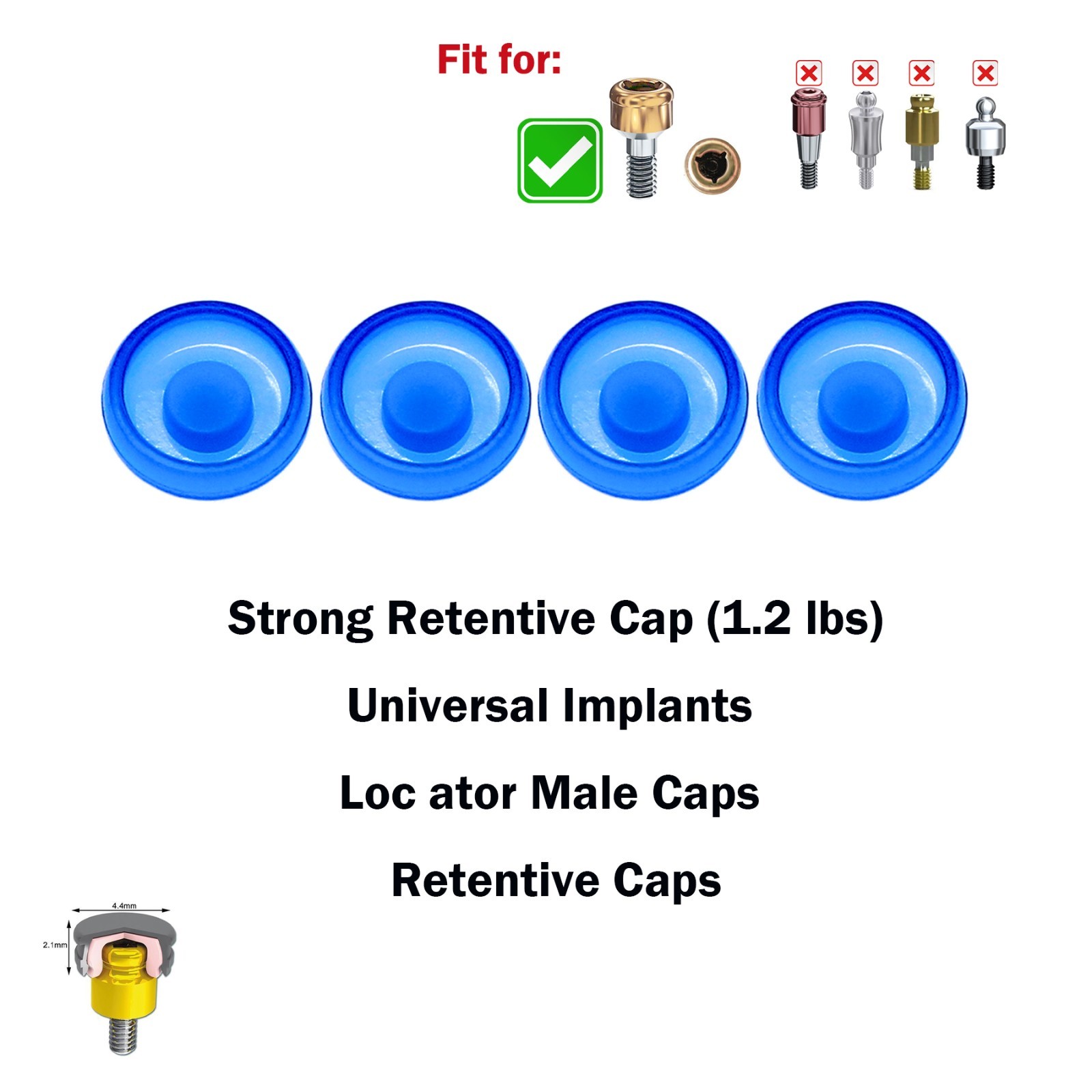 Dental Overdenture Implant Locator Abutment Retention Caps Male Cap Inserts Set
