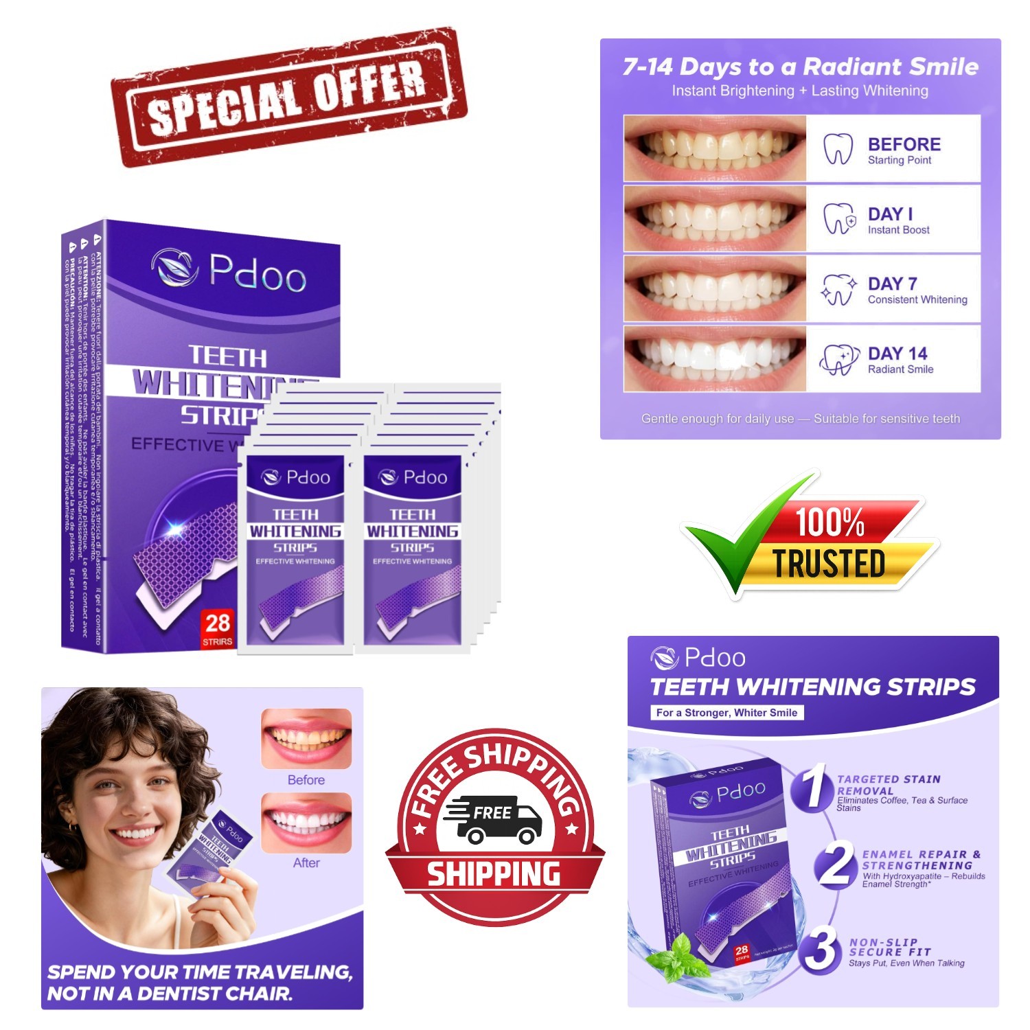 Purple Whitening Strips, 90-Day 28 Count (Pack of 1),