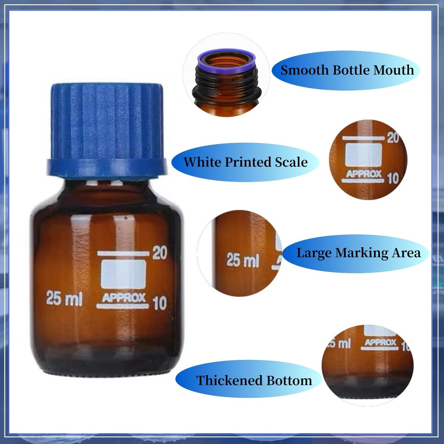 QOAEZK 25ml Amber Reagent Media Bottle, Graduated Glass 0.8 Ounces,