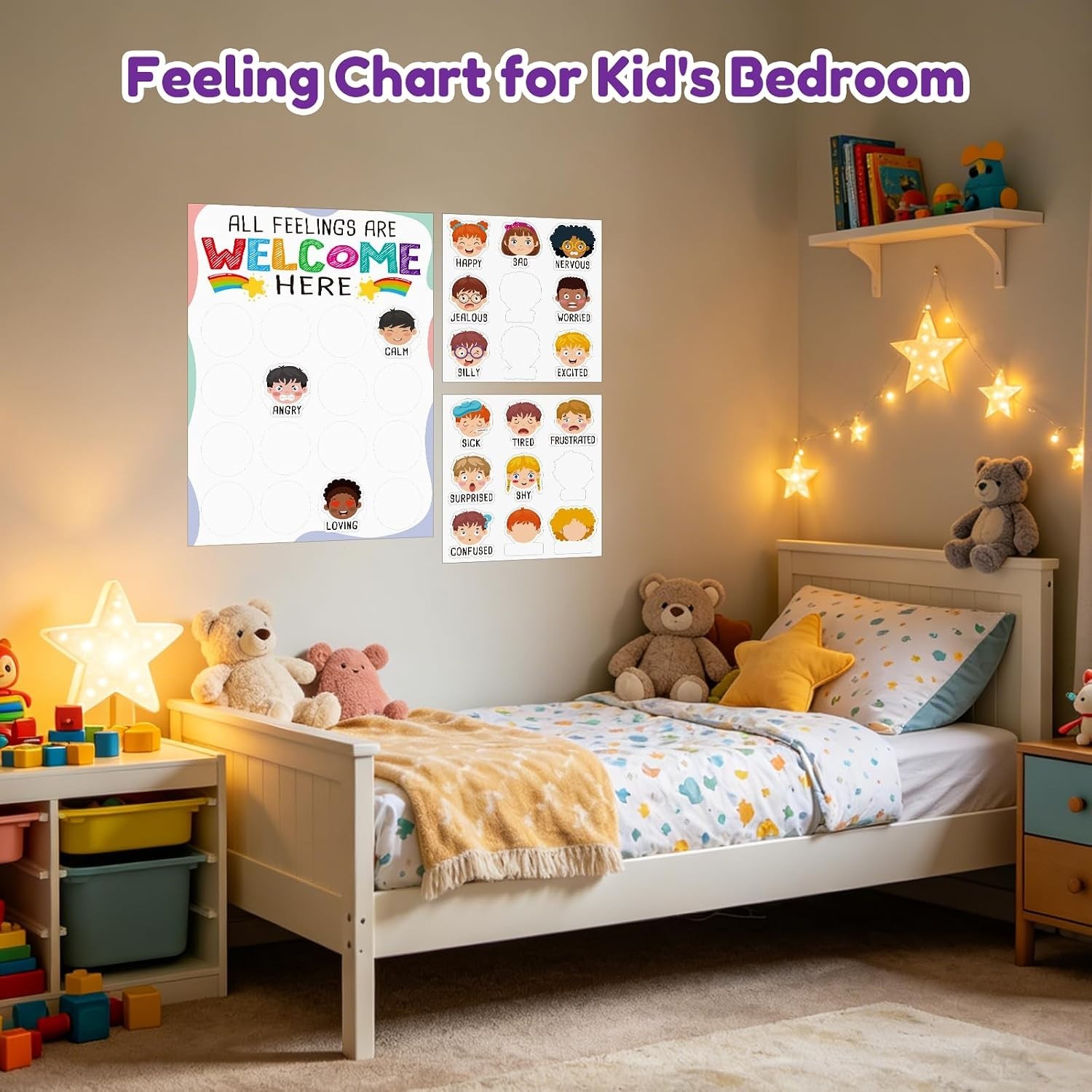 Feelings Chart for Kids with 18pcs Emotion Stickers 12×16.5 Inch Prek Emotion…