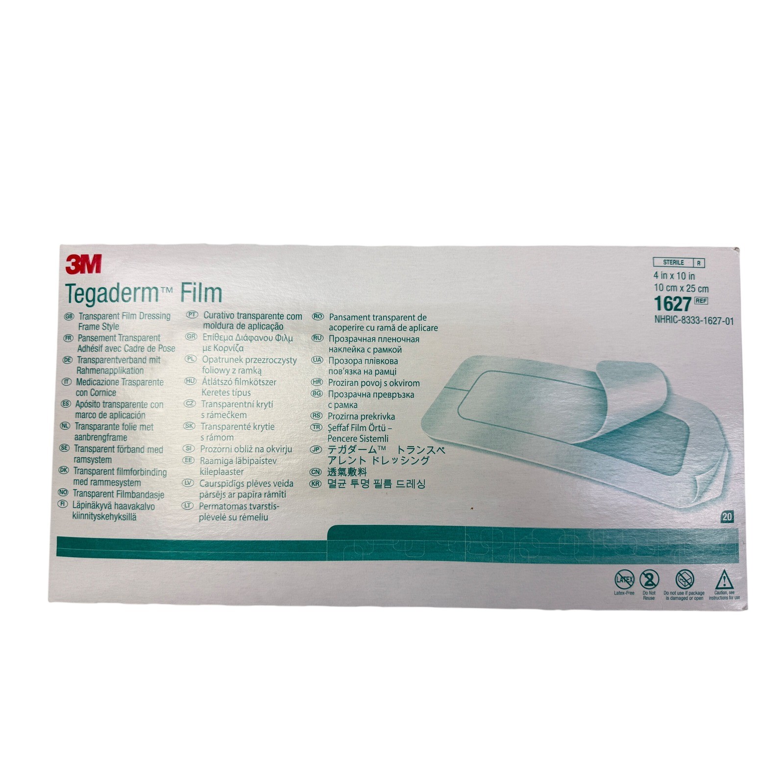 3M Tegaderm Transparent Film Dressing Frame Style 1627 4x10in 10x25cm 20 Count