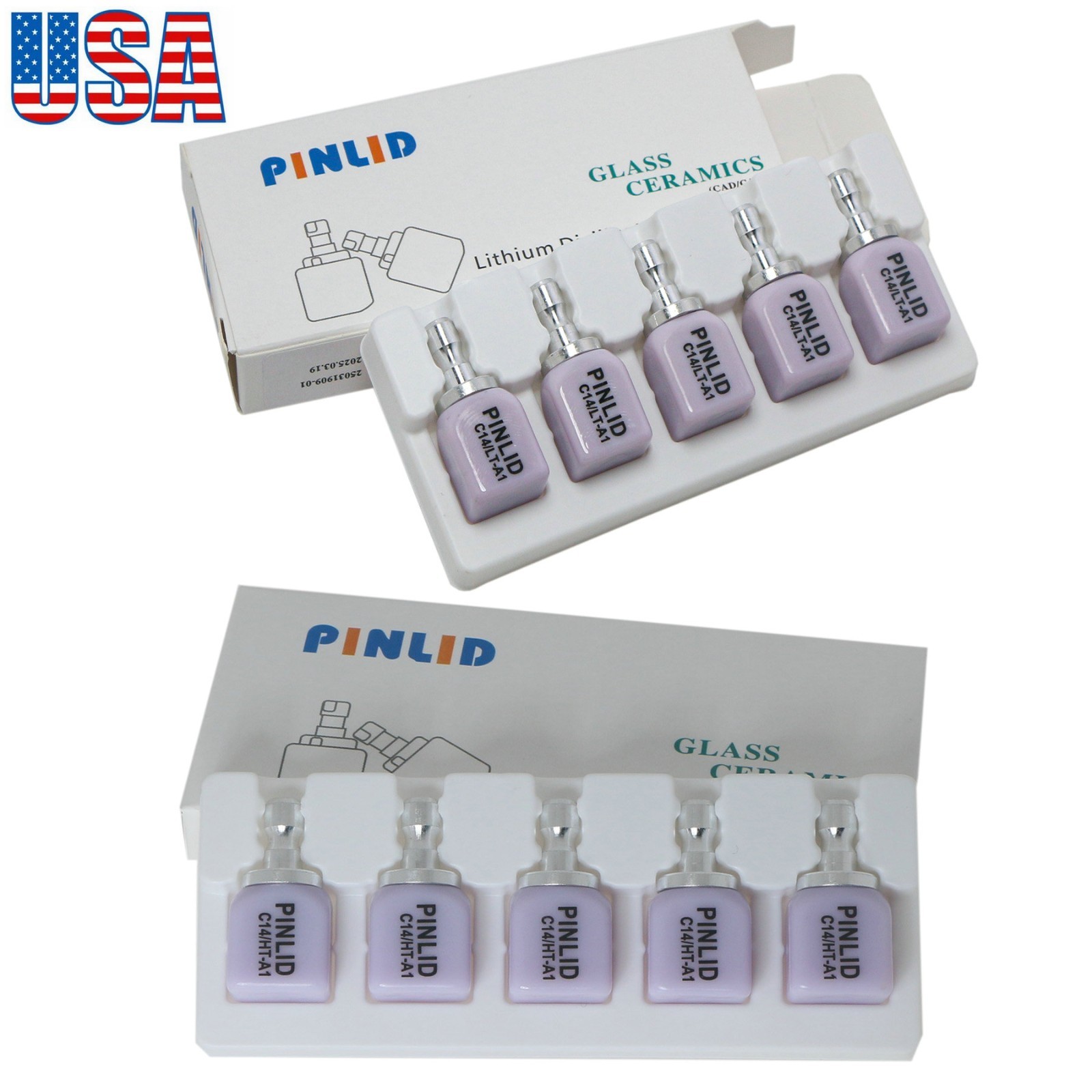 US C14 CAD/CAM Emax Glass Ceramic Lithium Dislicate Blocks Cerec 5Pcs/Box A2 BL2