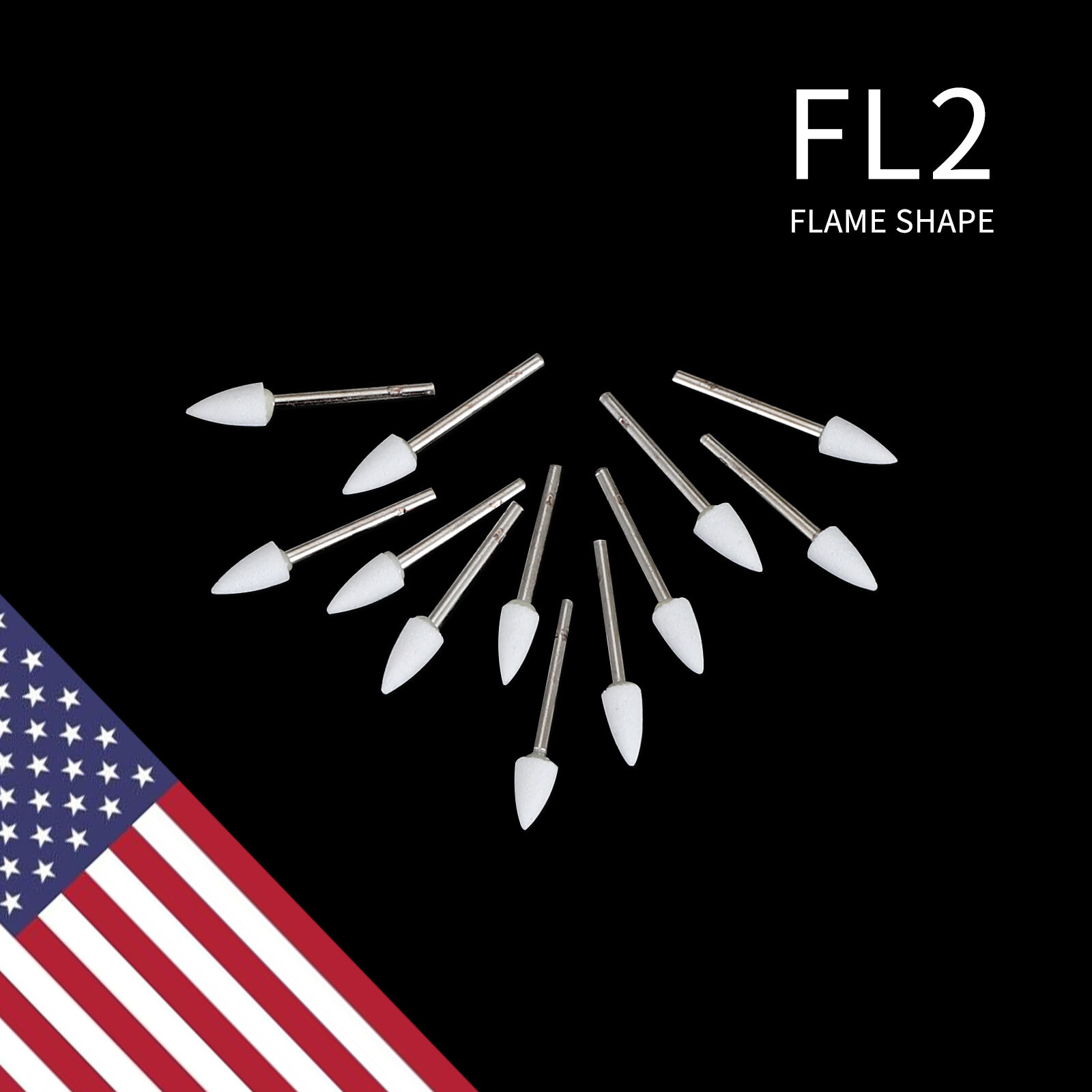 Dental Flame Mounted White Stone Polishing Burs FG Abrasion Point Burs 12pc/Pack