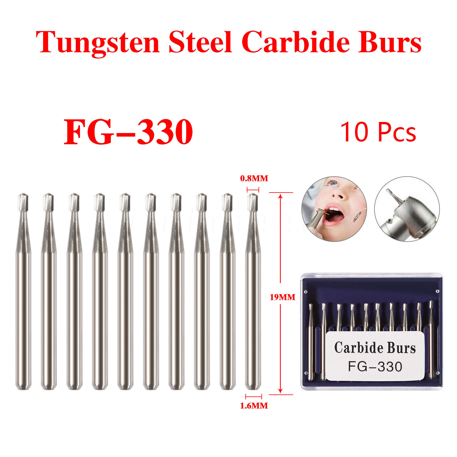 Dental Burs FG 330 FG 245 Carbide High Speed Pear Domed Fissure Friction Grip