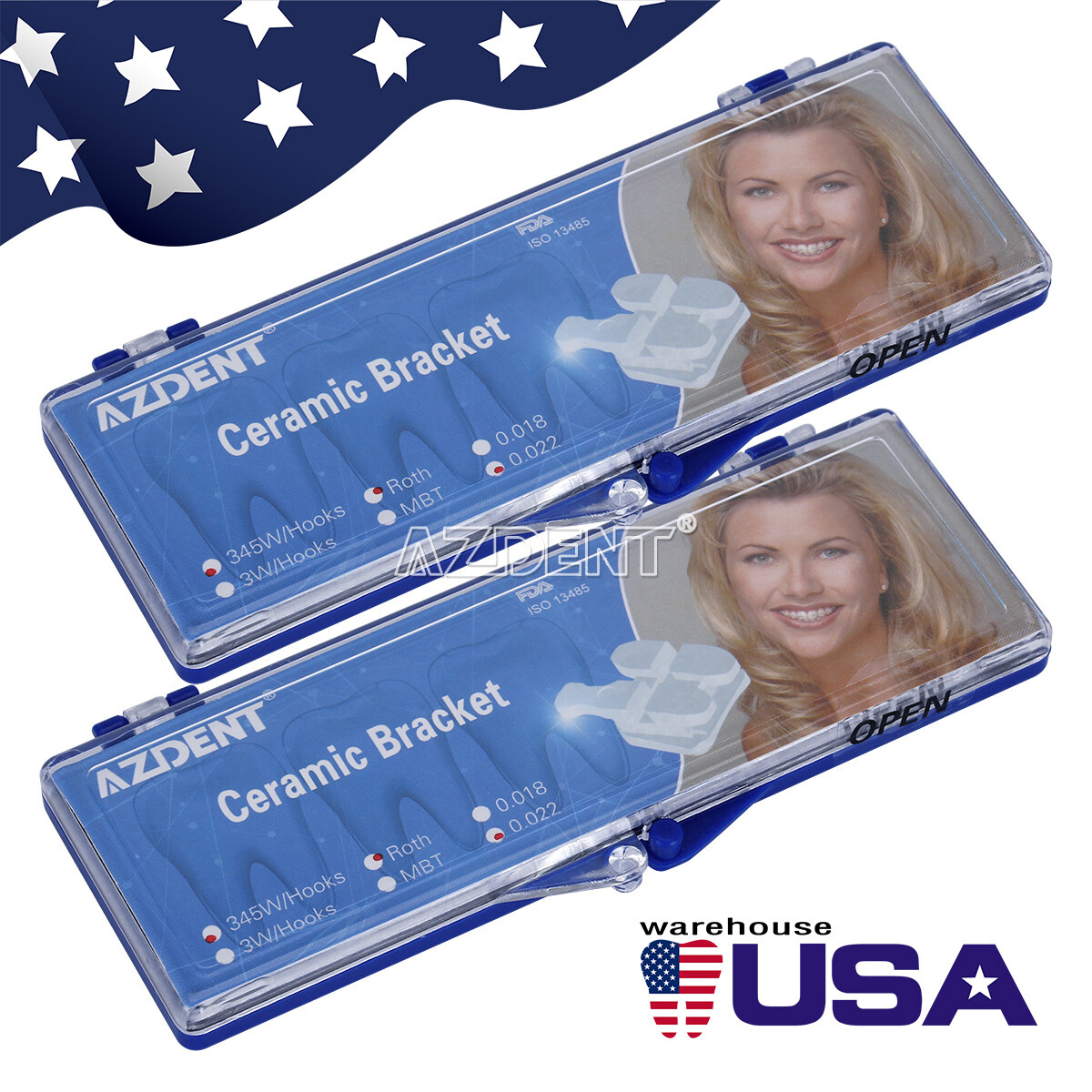 UPS AZDENT Dental Orthodontic Ceramic Brackets Braces Roth 0.022 3-4-5 Hooks