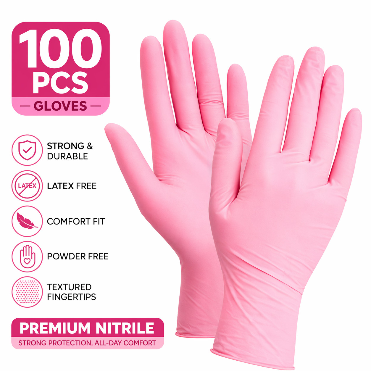 Rose Pink Nitrile Exam Gloves – Fast Ship – Powder & Latex Free (Medical Grade)