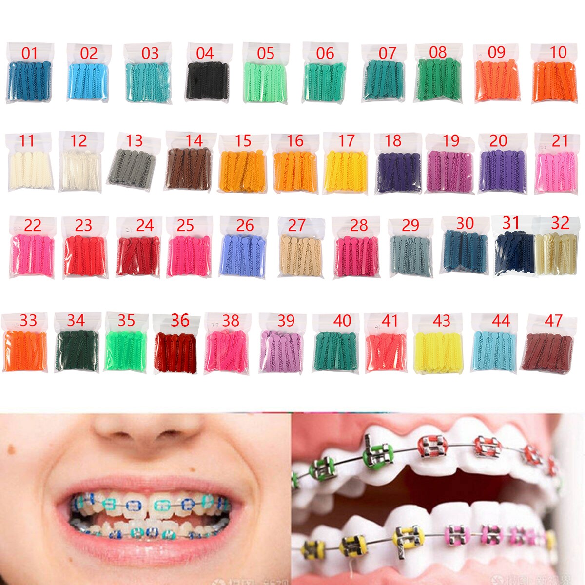 1 Bag Dental Orthodontic Ligature Ties Elastic Rubber Bands 45 Colors 1040 Pcs