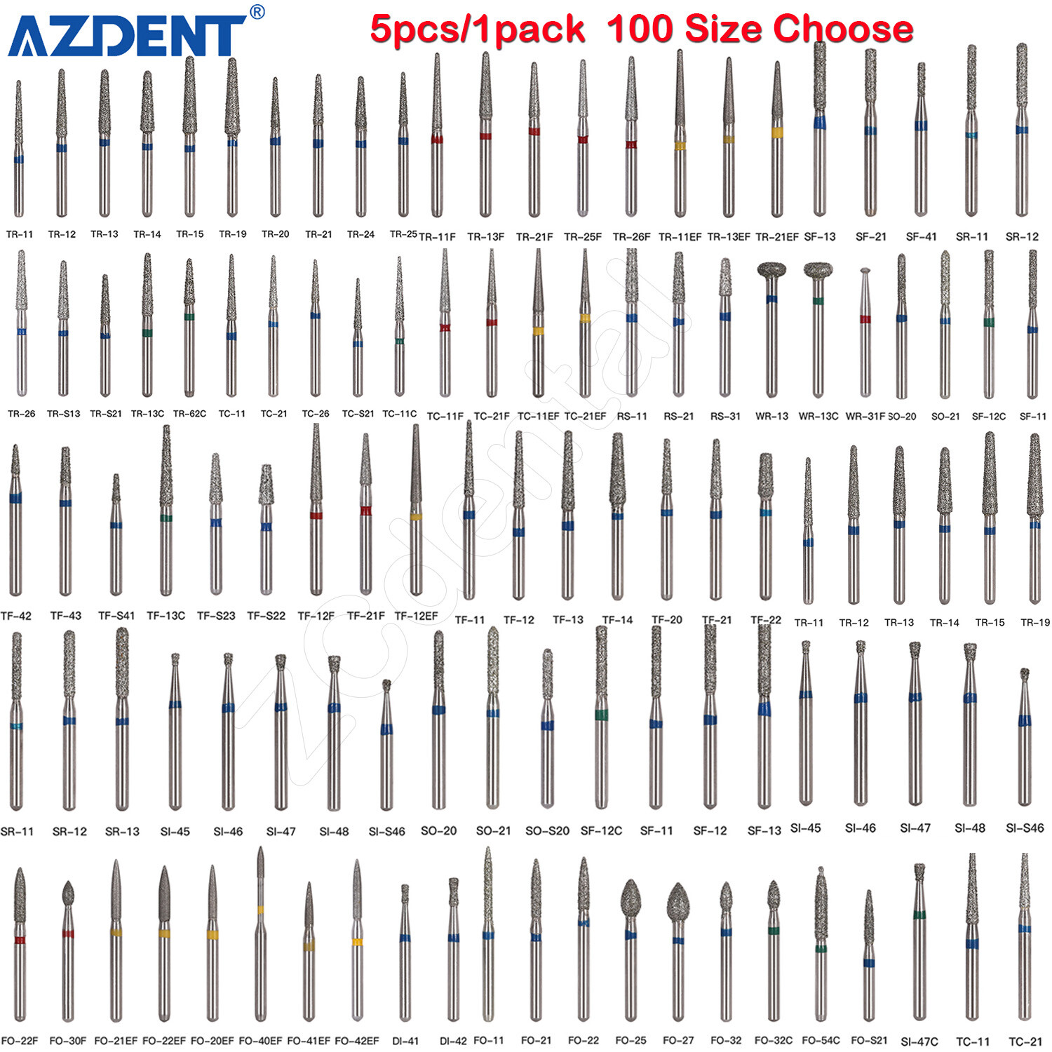 Dental Diamond FG Burs for High Speed Handpiece Friction Grip 1.6mm 100 Types