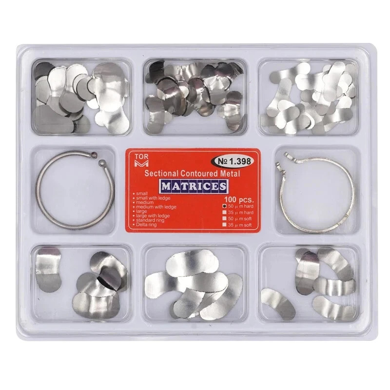 100pcs/Box Dentales Matrices Bandas de matriz de metal contorneadas se Dentista