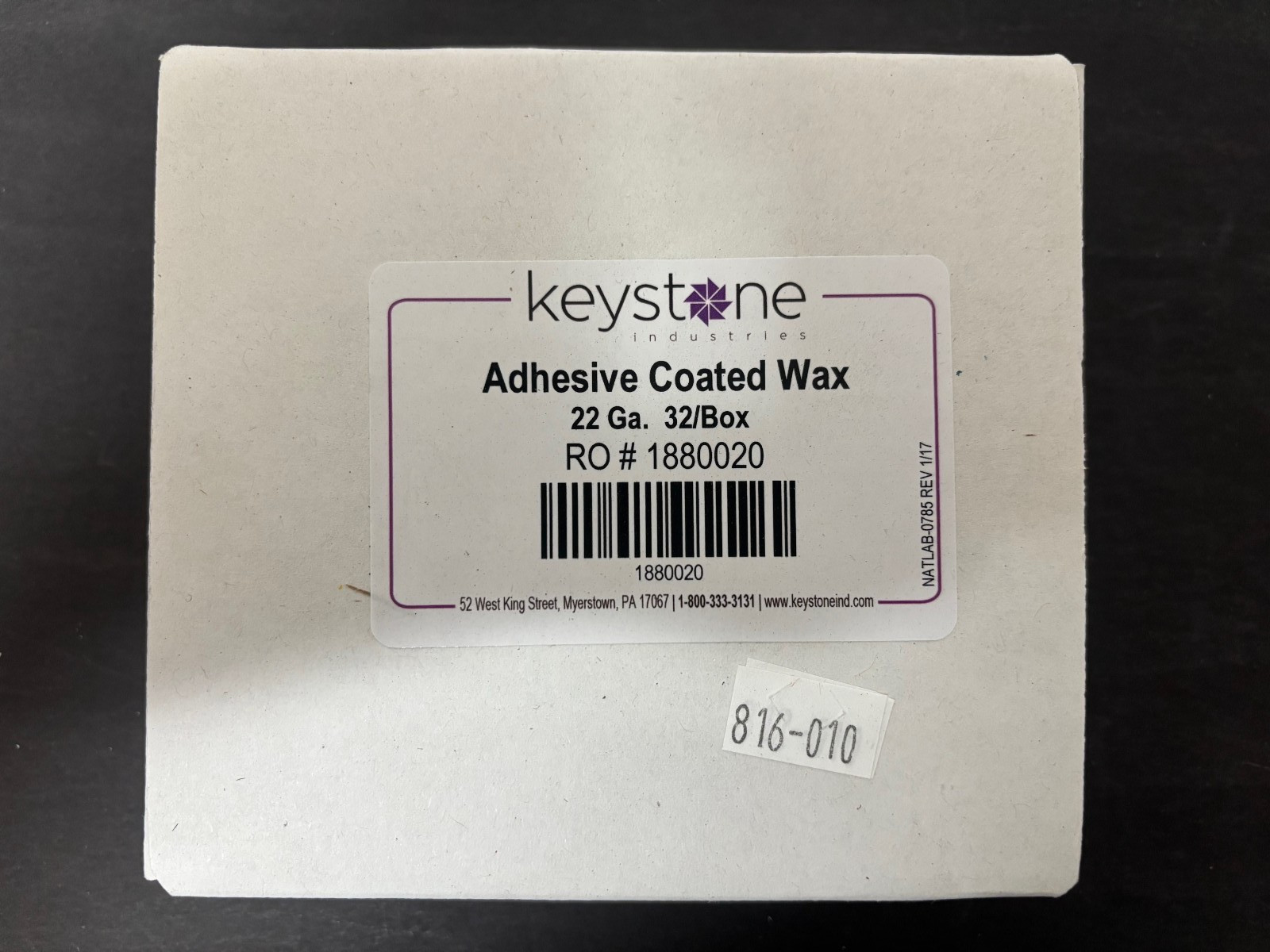 Keystone Adhesive Relief Wax 22 gauge, 24 gauge, 26 gauge BOX OF 32