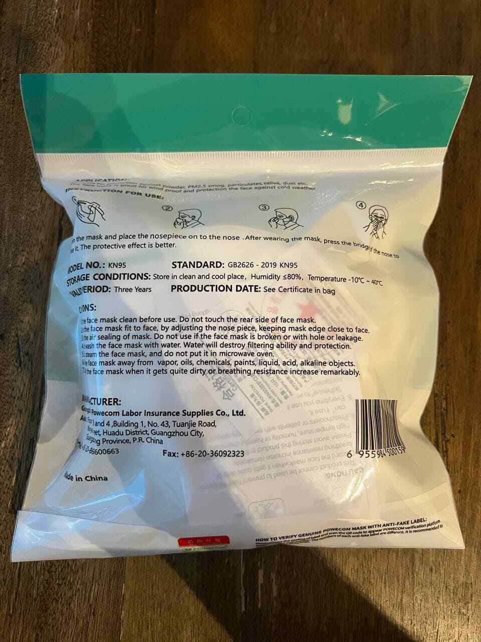 10 PCS/Bag Powecom KN95 Protective Face Mask Respirator KN 95✅GB2626-2019