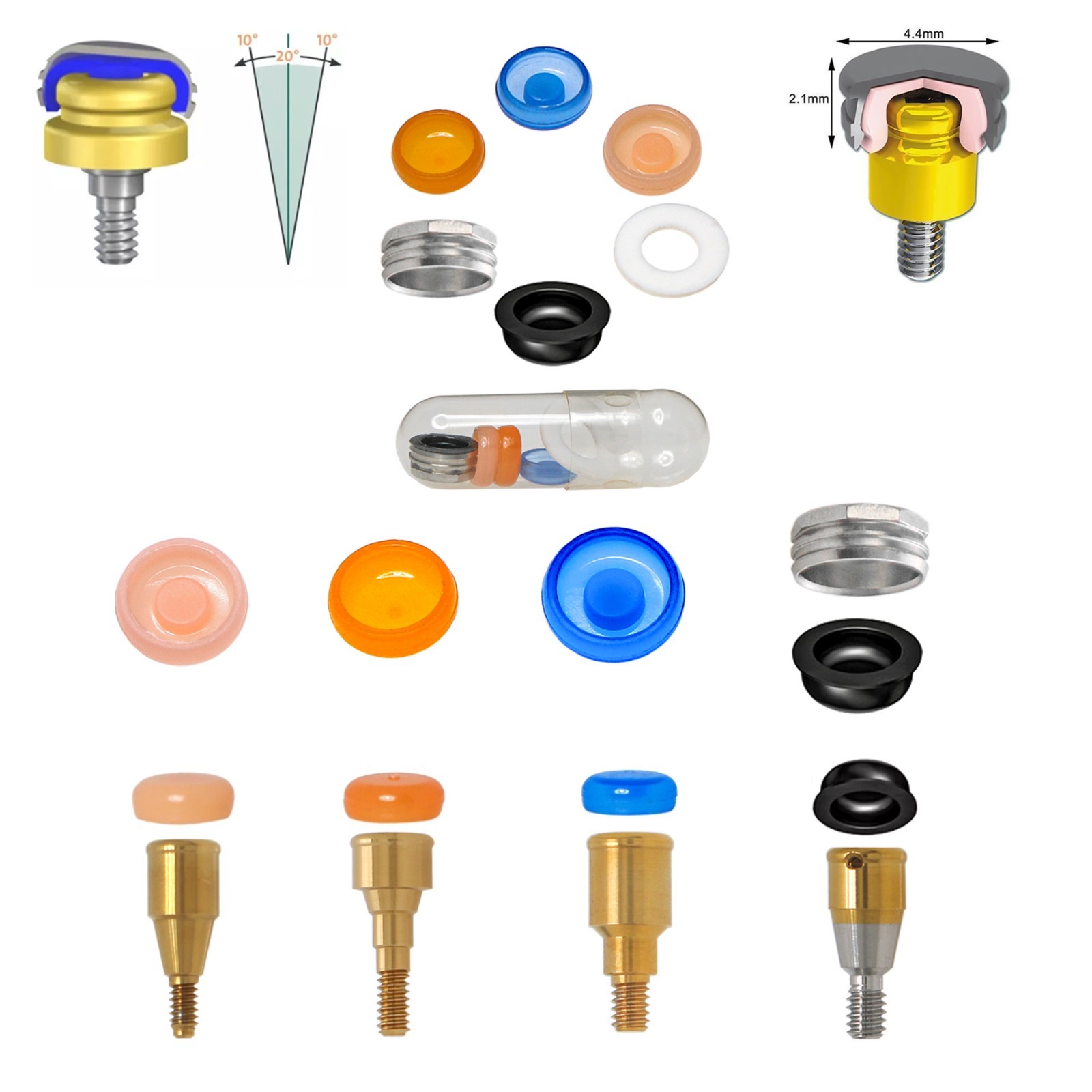 US 20Pcs Dental Overdenture Locator Implant Abutment Retention Cap Inserts Set