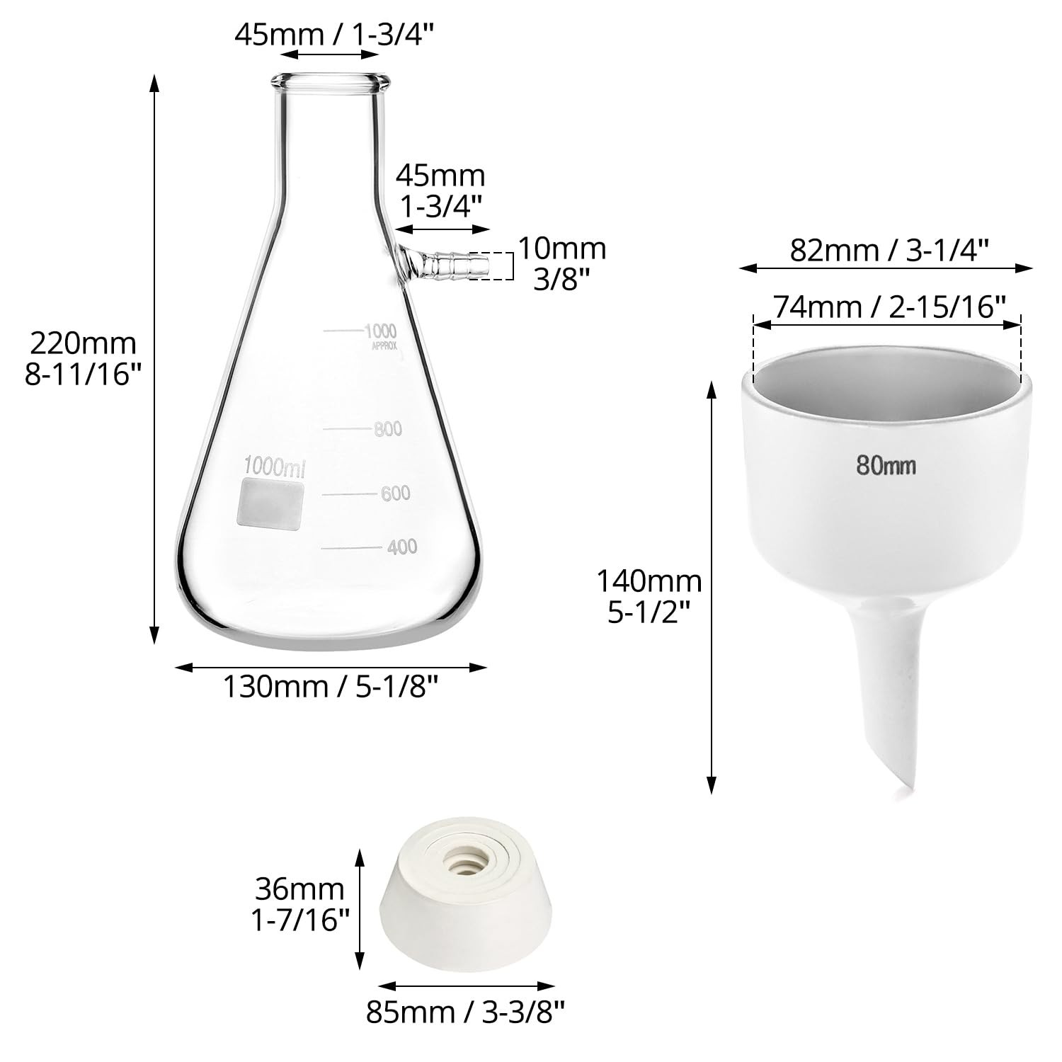 QWORK 1000ML Buchner Funnel Kit Filter Flask Set, 1L Vacuum 80mm Clear