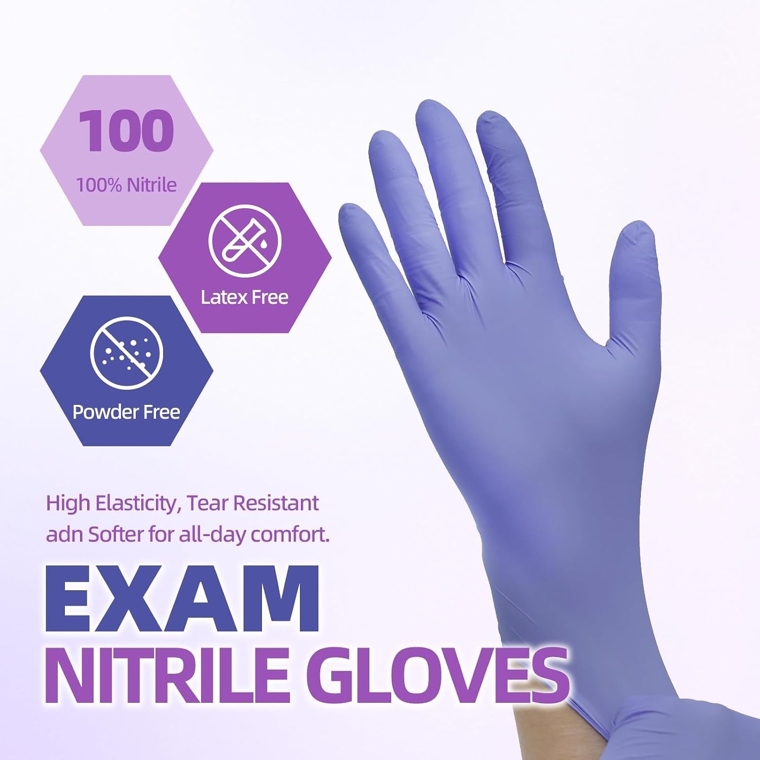1000PCS Dental Medical Blue Nitrile Exam Gloves Latex & Powder-Free Food-Safe