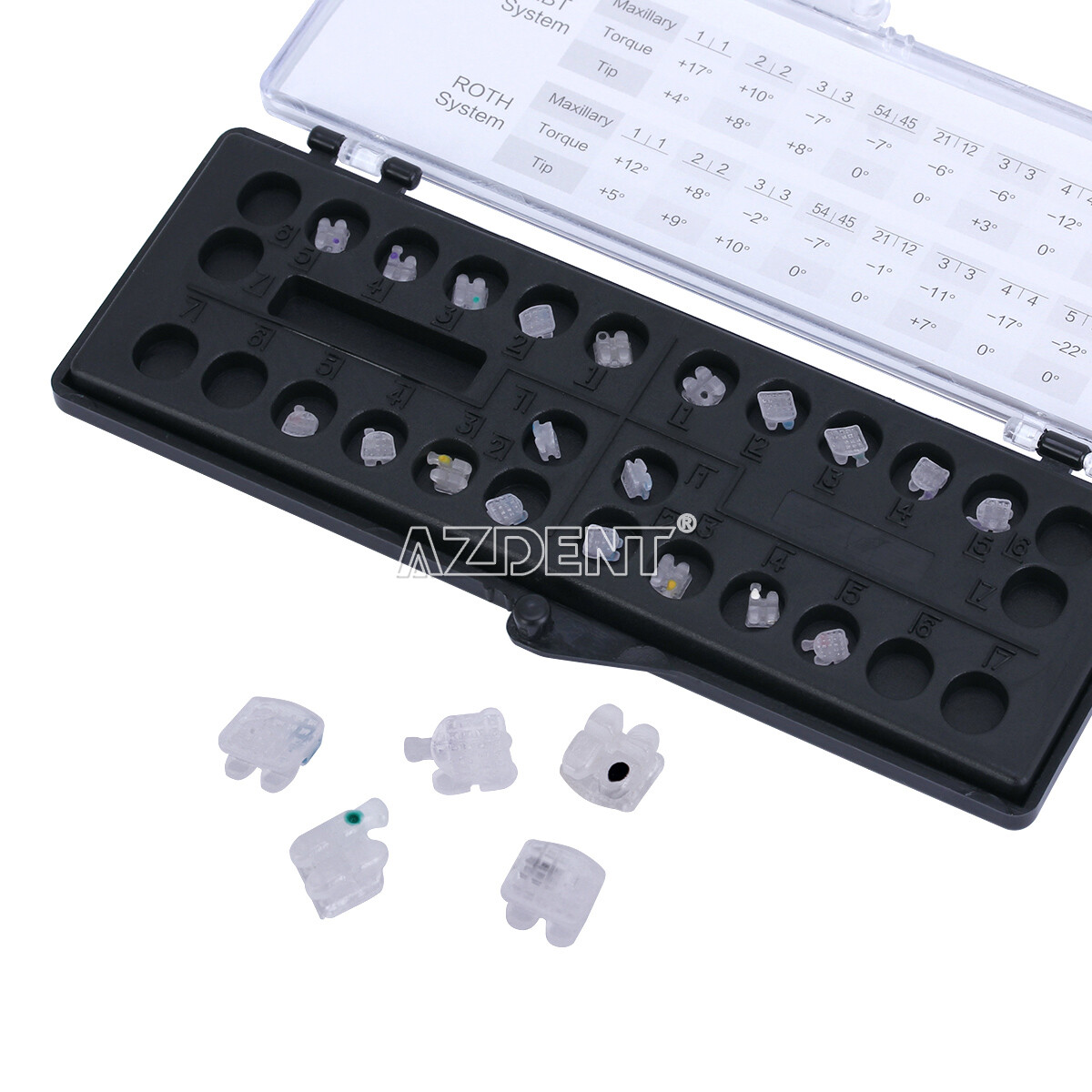 AZDENT Dental Orthodontic Ceramic Braces Bracket Roth MBT 0.018/.022 Hooks 3-4-5