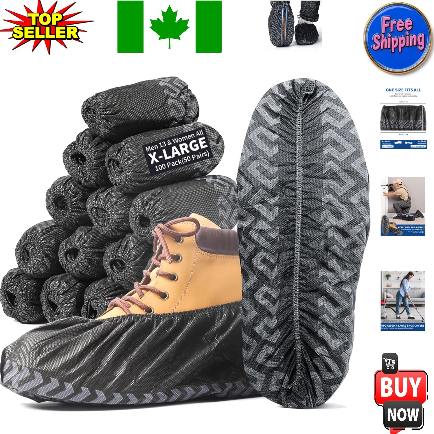 Protective X-Large Black Boot Covers – 100 Pack for Indoor Safety & Cleanliness