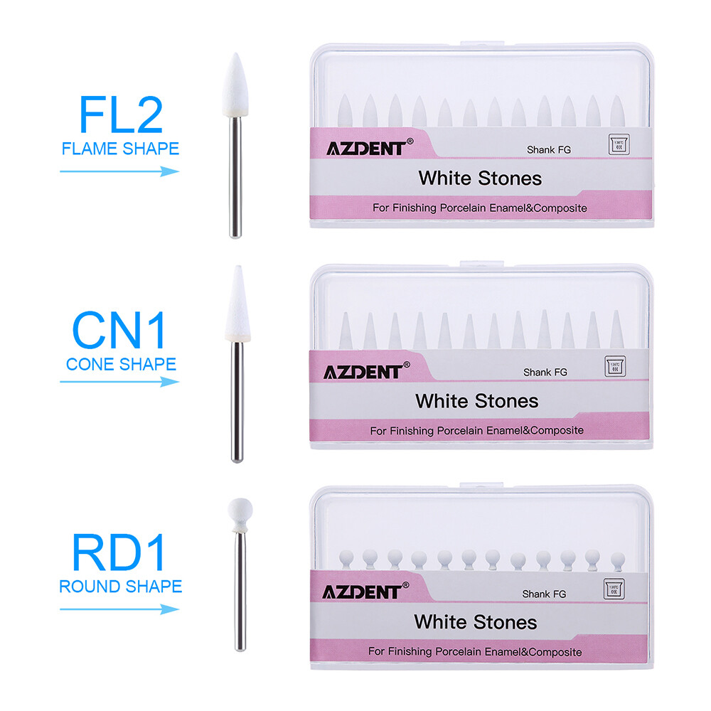 AZDENT Dental Polishing Stone Flame Cone Shape FG Burs Drills Arkansas Stone