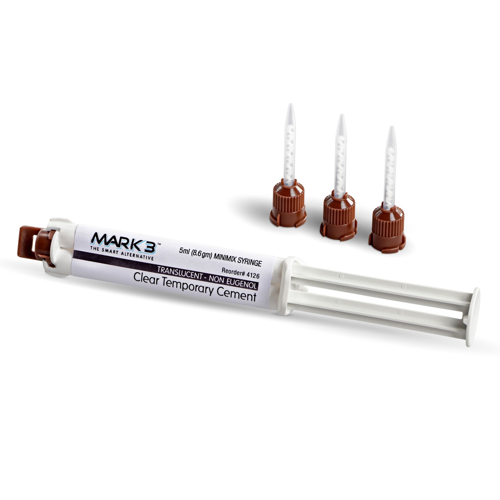 Mark3 4126 Temporary Dental Cement Clear NE Automix Syringe 5 mL + 10 Mixing Tip
