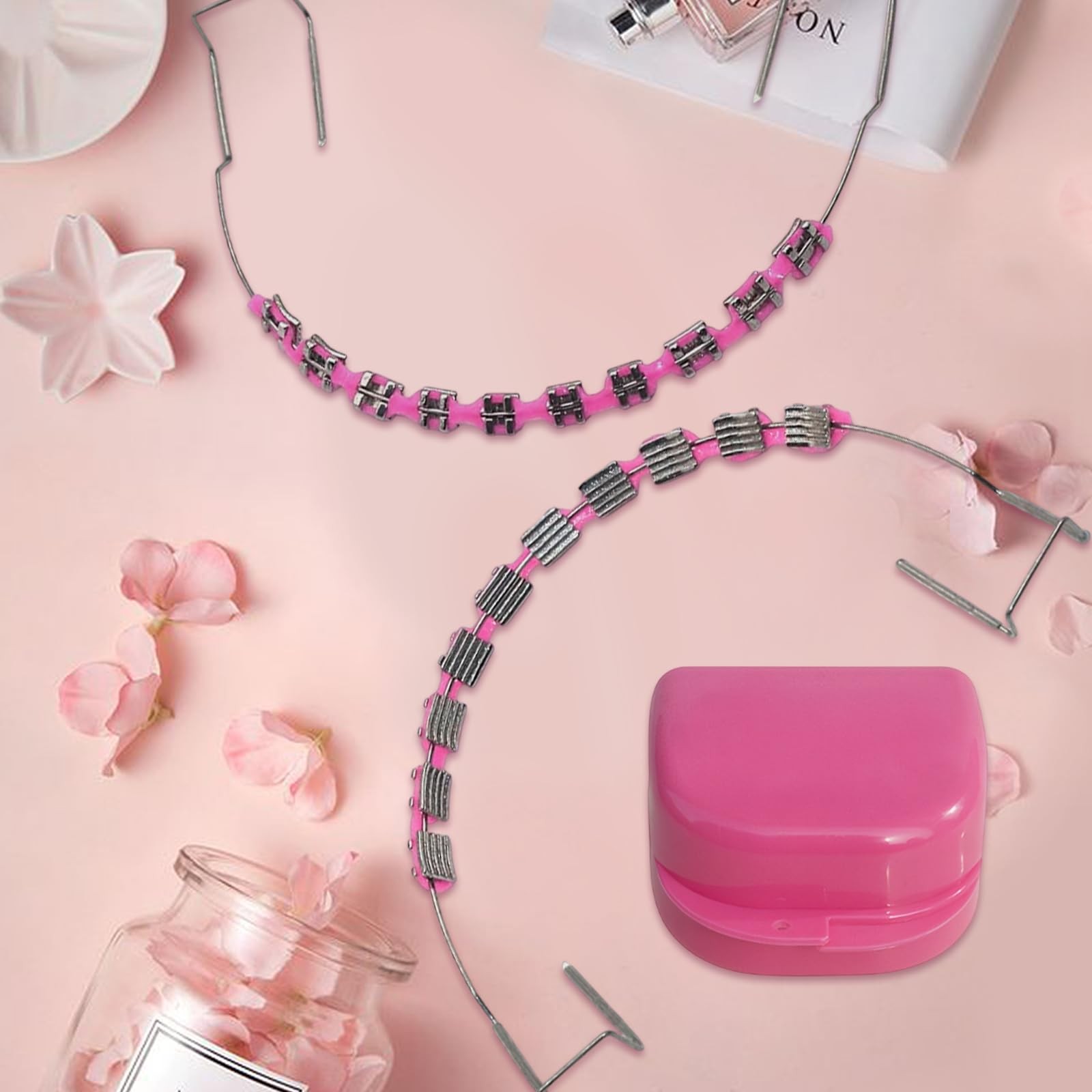 1 Pack Fake Braces, Temporary Tooth Decoration with Metal Wires, Pink