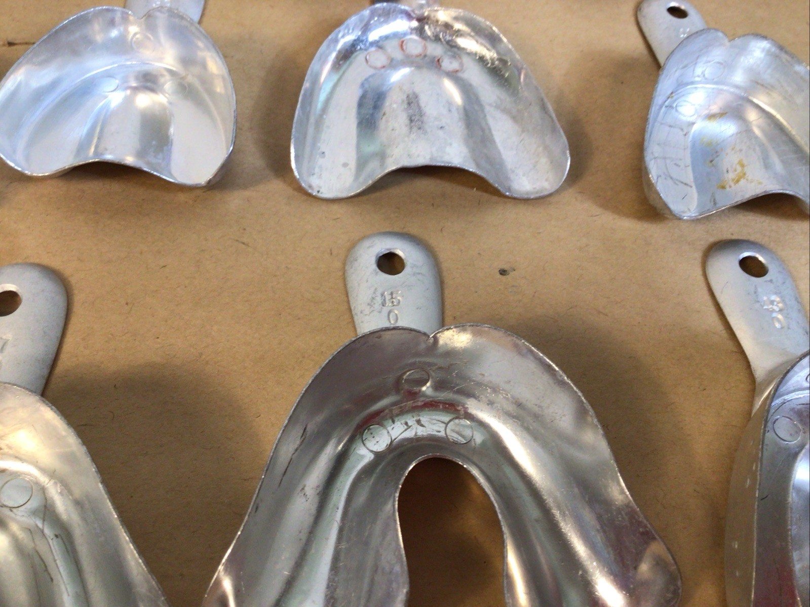 Vintage Metal Dental Impression Trays Molds Lot of 17 W/ TRUBYTE Occlusal Plate