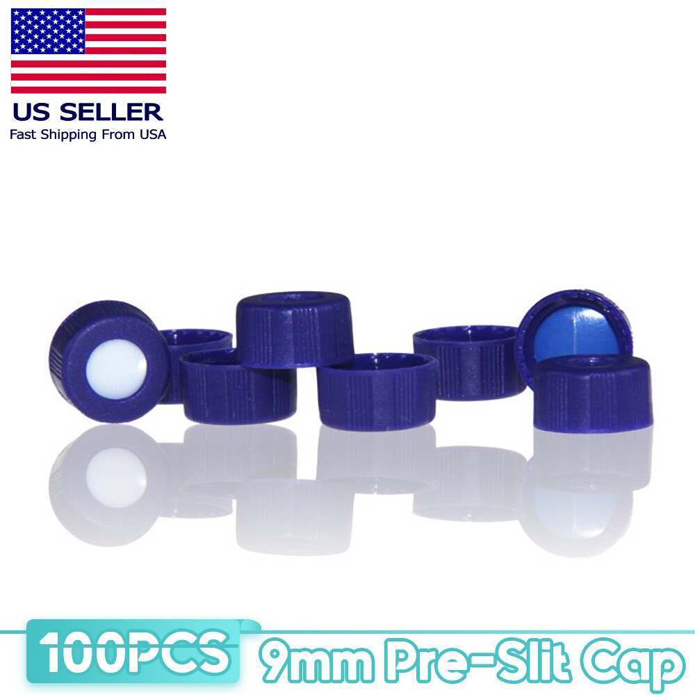 100PCS 9-425 Screw Thread Vial Caps 9mm PTFE/Silicone Septa for Autosampler HPLC
