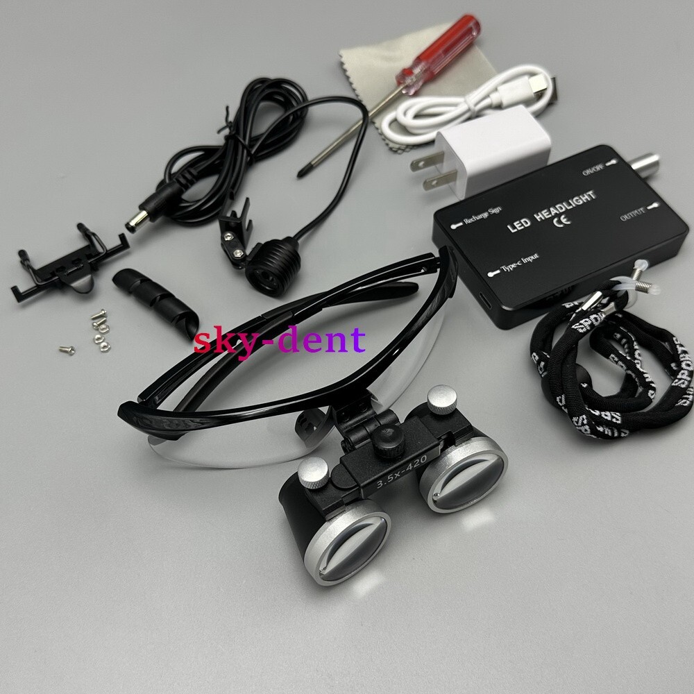 3.5X Dental Surgical Medical Loupes Magnifier Binocular with LED Headlight US/EU