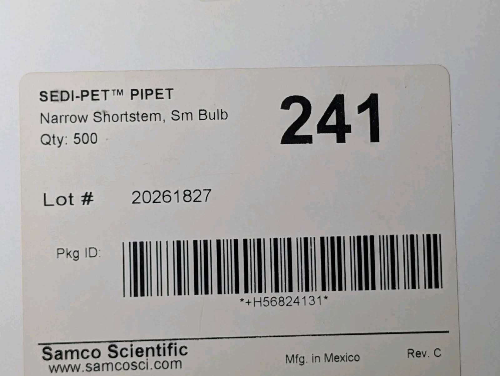 Samco Scientific 241 Sedi-Pet Transfer Pipets Narrow Short Stem 1.2mL 5-Box Lot