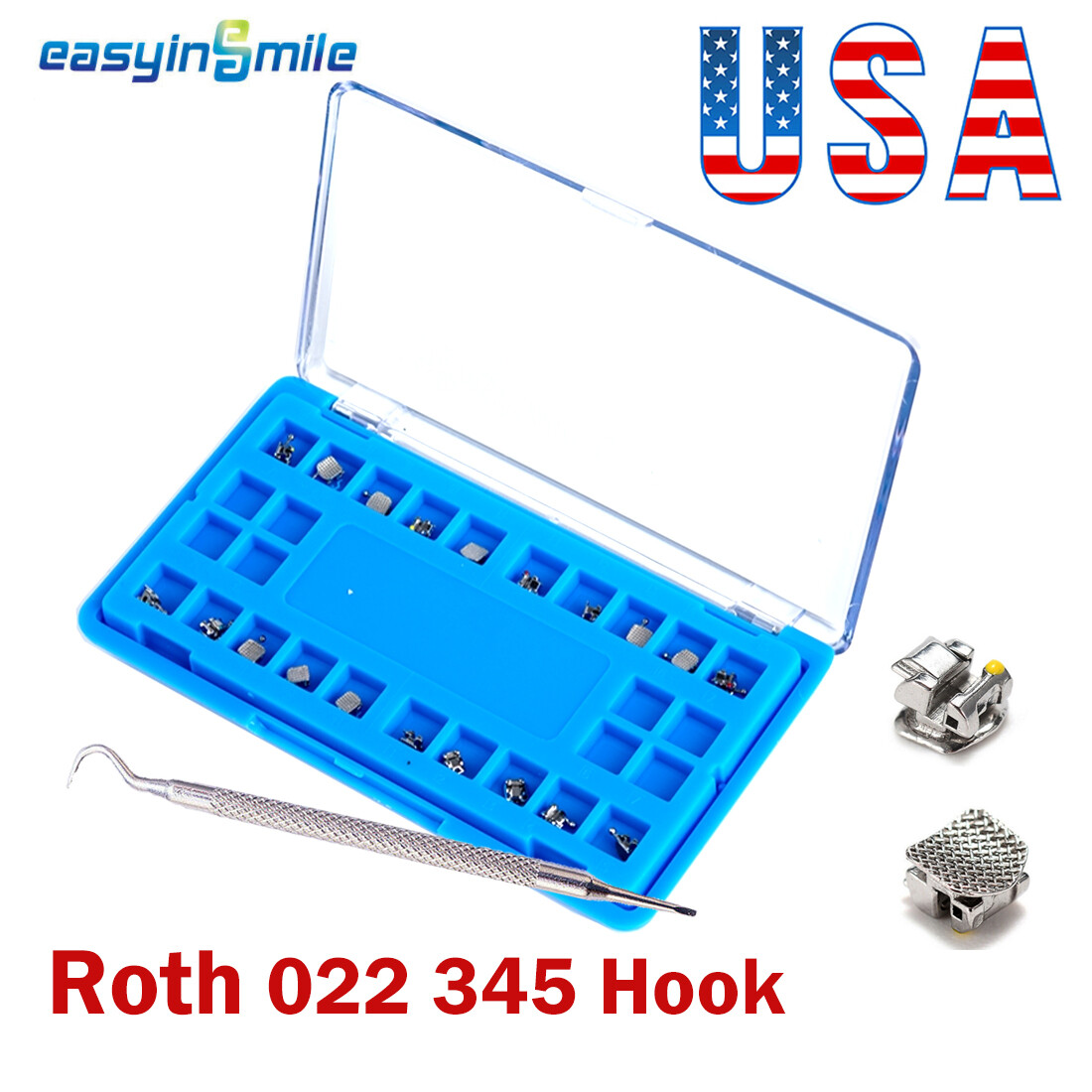 Dental Orthodontic Self-ligating Brackets Metal Braces ROTH/MBT 022 3/345Hook