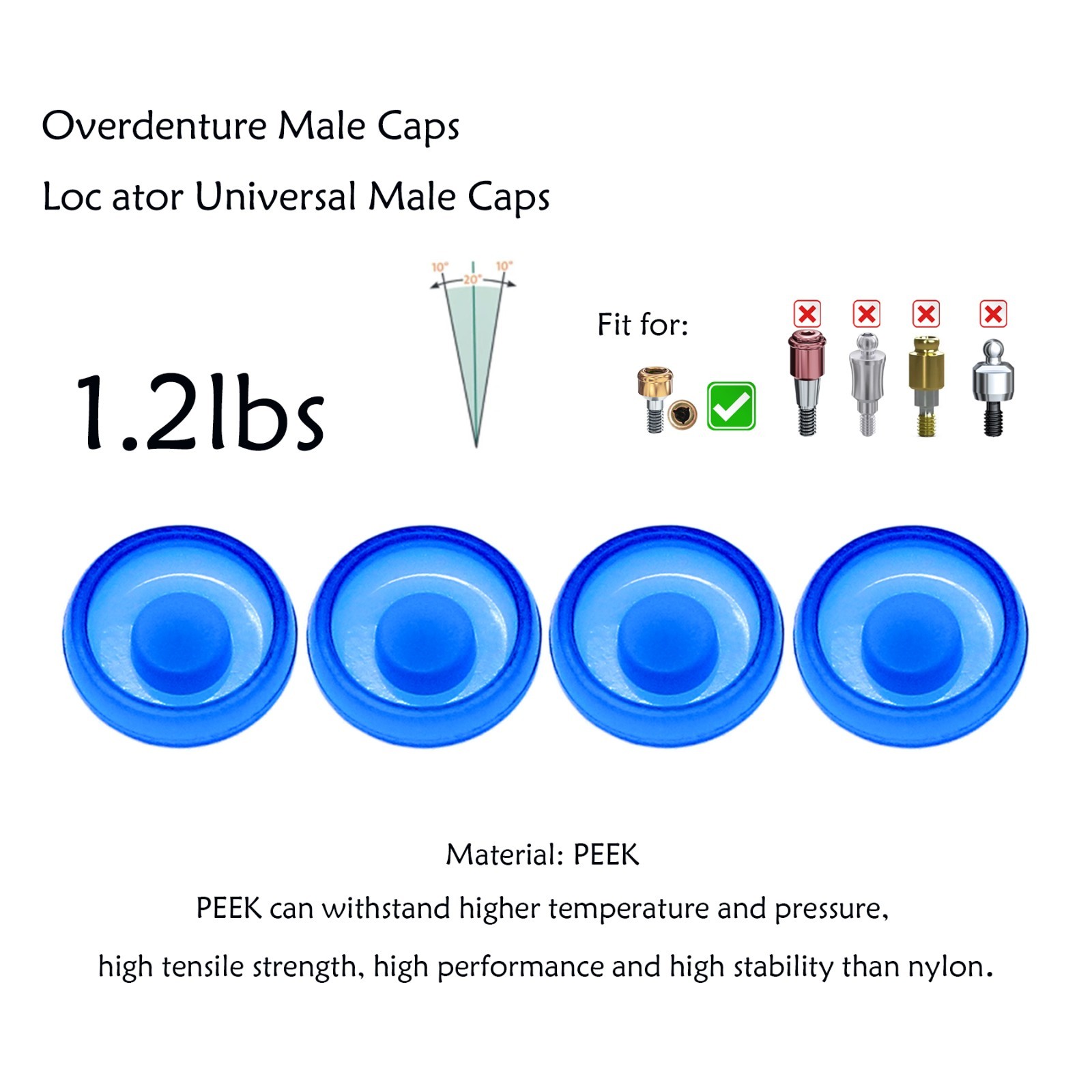 US ZEST Locator Replacement Retention Male Caps Inserts For Dental Overdenture