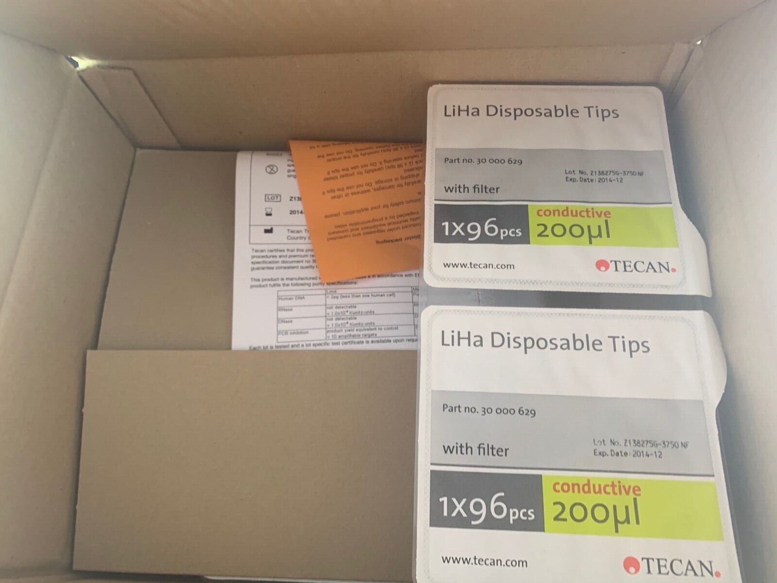 TECAN 200µL LIHA Disposable Pipette Tips Pure Filtered Hanging 96 Rack 1728/Case
