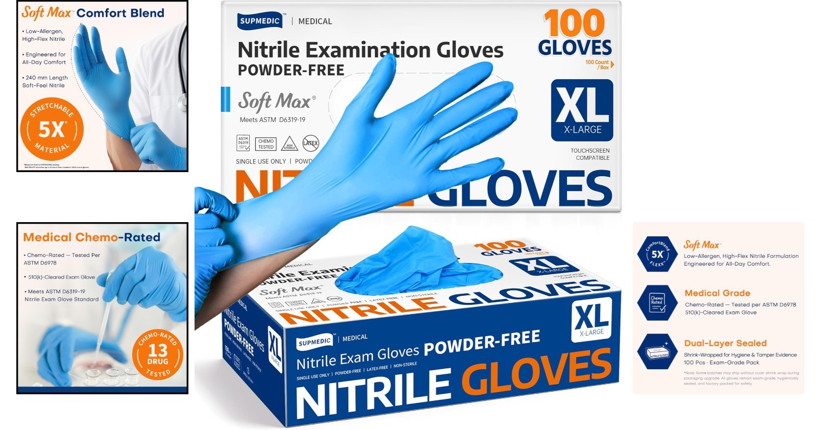 Versatile 100 Count Blue Nitrile Gloves – Powder-Free, Tear Resistant & X-Large
