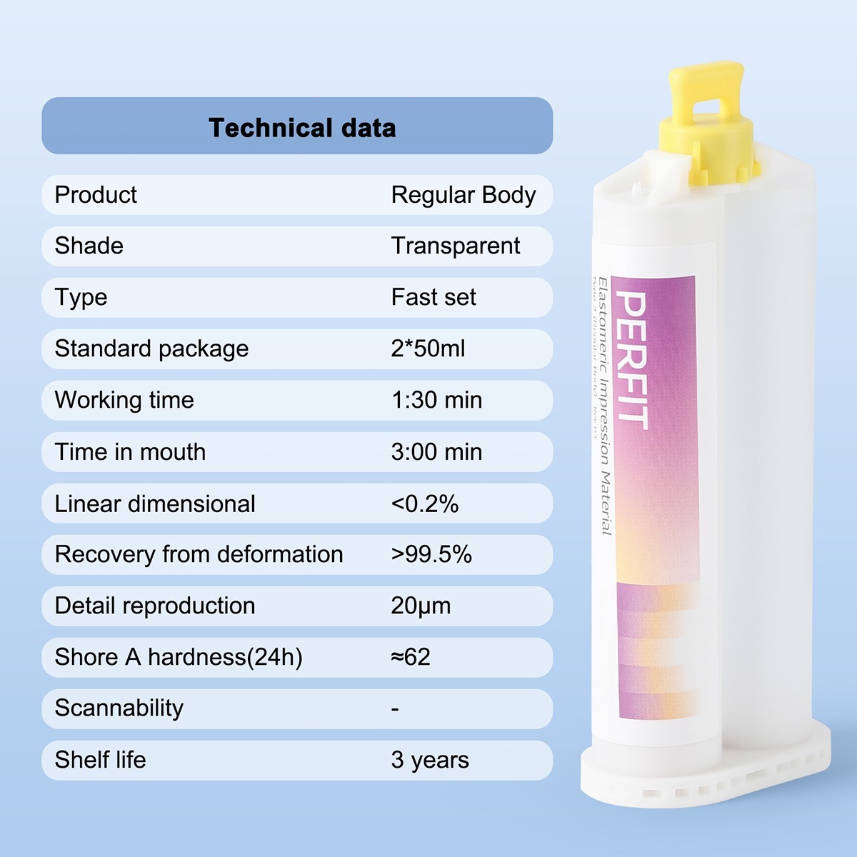 Dental Regular BODY Fast Set VPS PVS VPS Impression Material 50ML*2 Cartridges