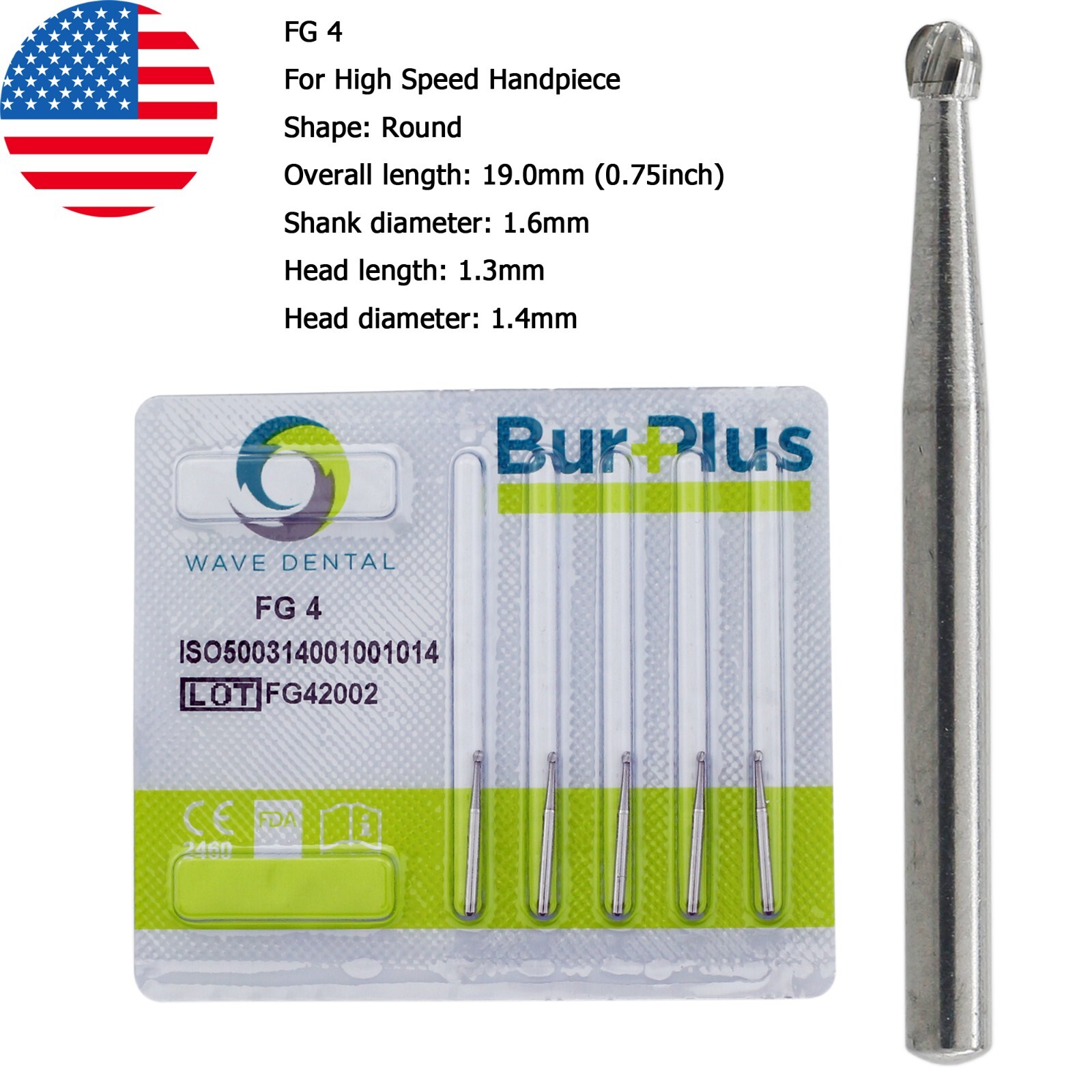 Wave Dental Carbide Burs Round For High Speed Handpiece FG 1/4 1/2 2 4 6 8 Prima