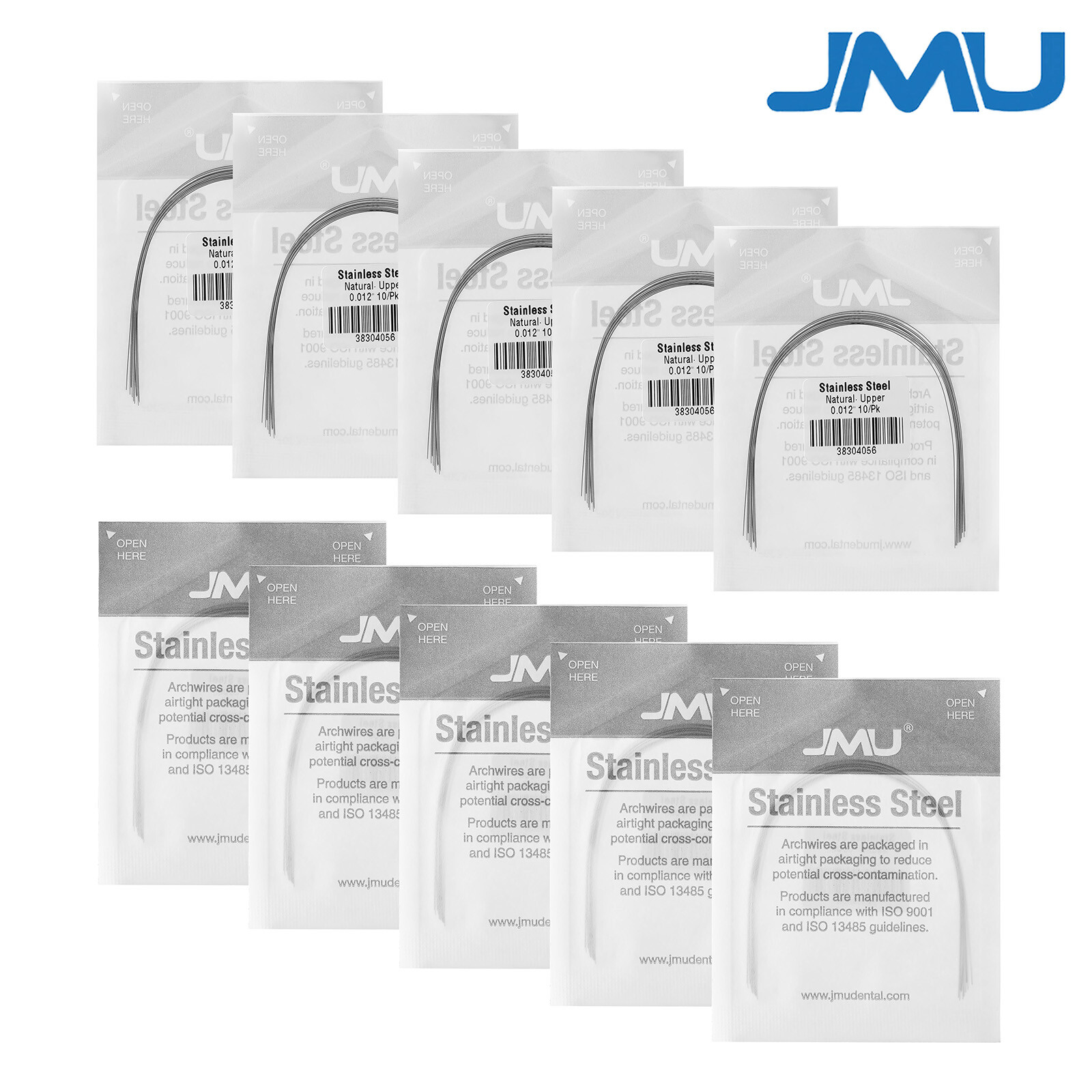 100PCS JMU Ortho Archwire Stainless Steel Natural Round 0.012-0.020″ Upper/Lower