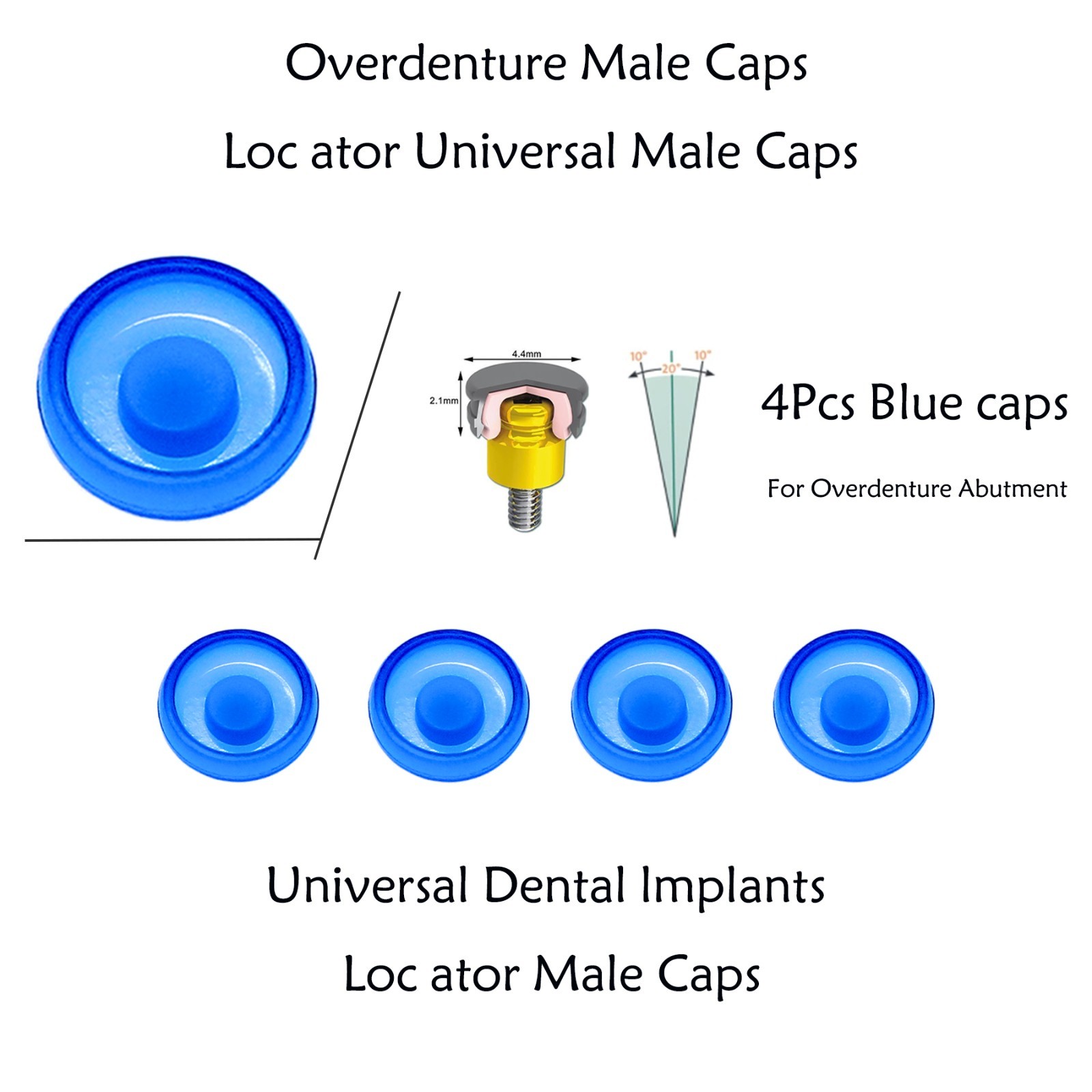 Dental Overdenture Implant Locator Abutment Retention Caps Male Cap Inserts Set