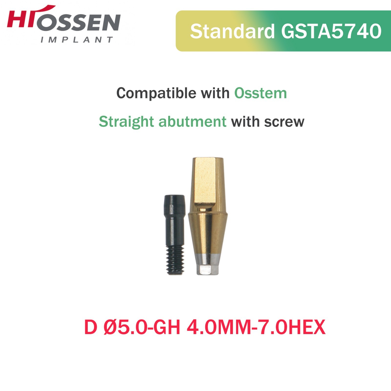 Osstem Hiossen Ti Cemented Straight Abutment Hex Mini/Regular Platform 1-6mm GH