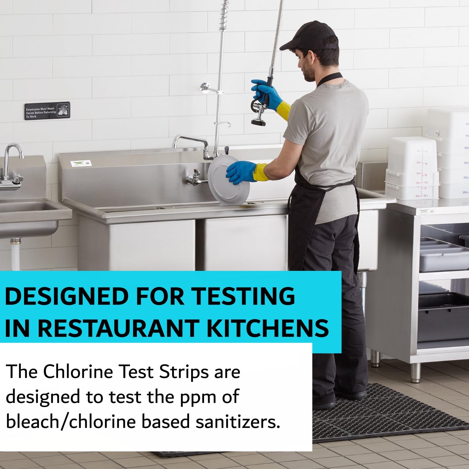 Chlorine Test Strips for Restaurants & Food Services, 4 x Vial of 100 Sanitizer