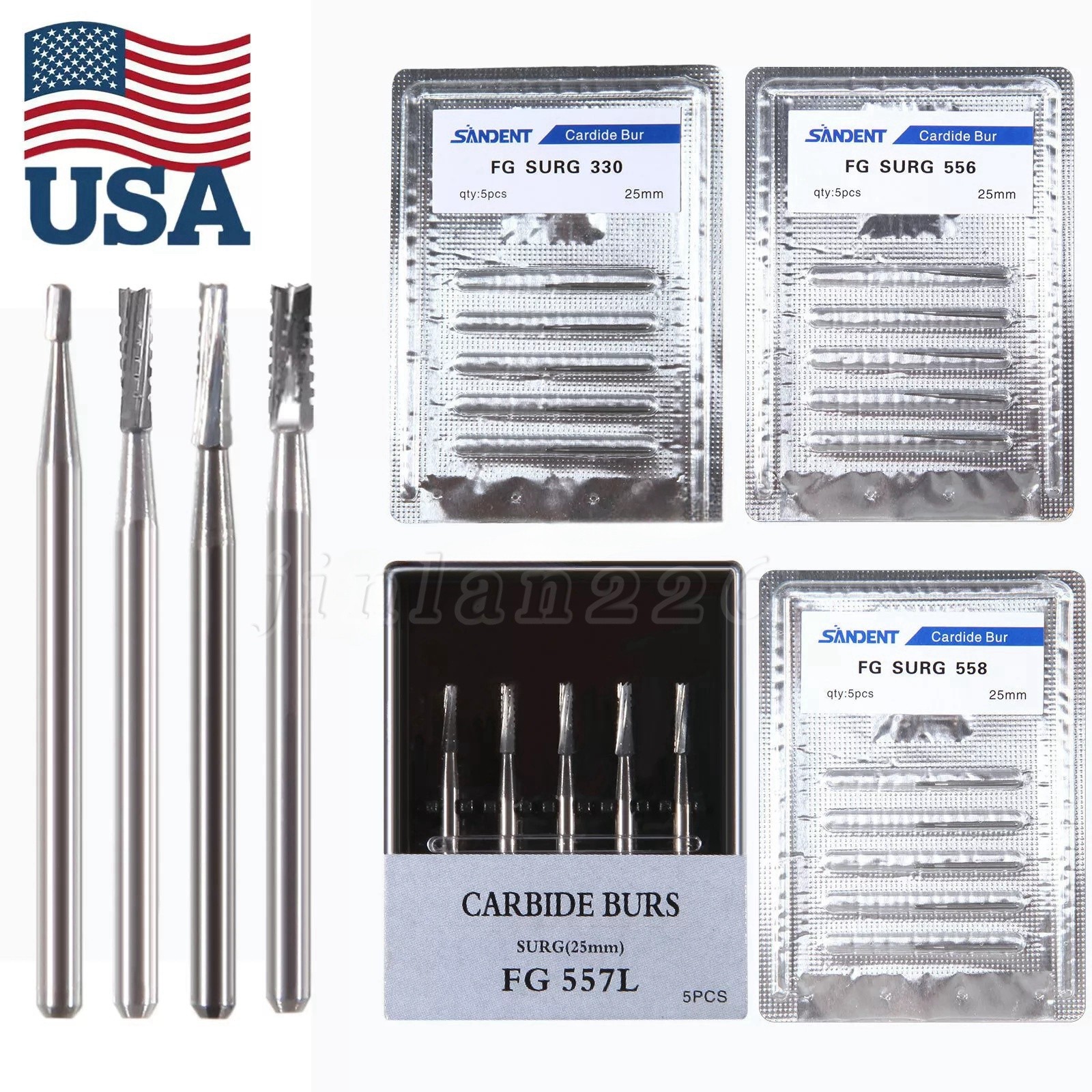 FGOS FGXL Dental Surgical Carbide Burs 25mm Cross Cut Flat End Taper Fissure