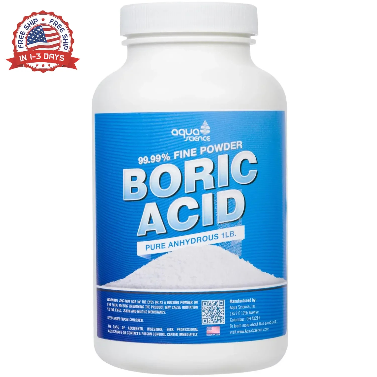 Aqua Science Boric Acid Powder – 1lb, 99.9% Industrial-Grade Strength Fine Powde