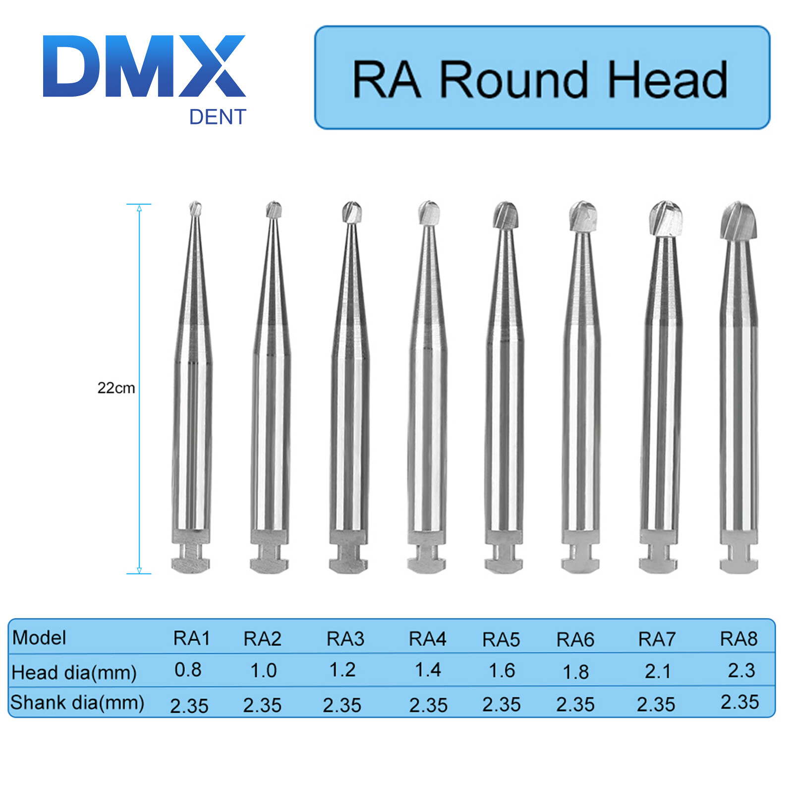 Dental Round Carbide Bur for Slow Speed Latch Type Handpiece RA 1# – 8# Burs