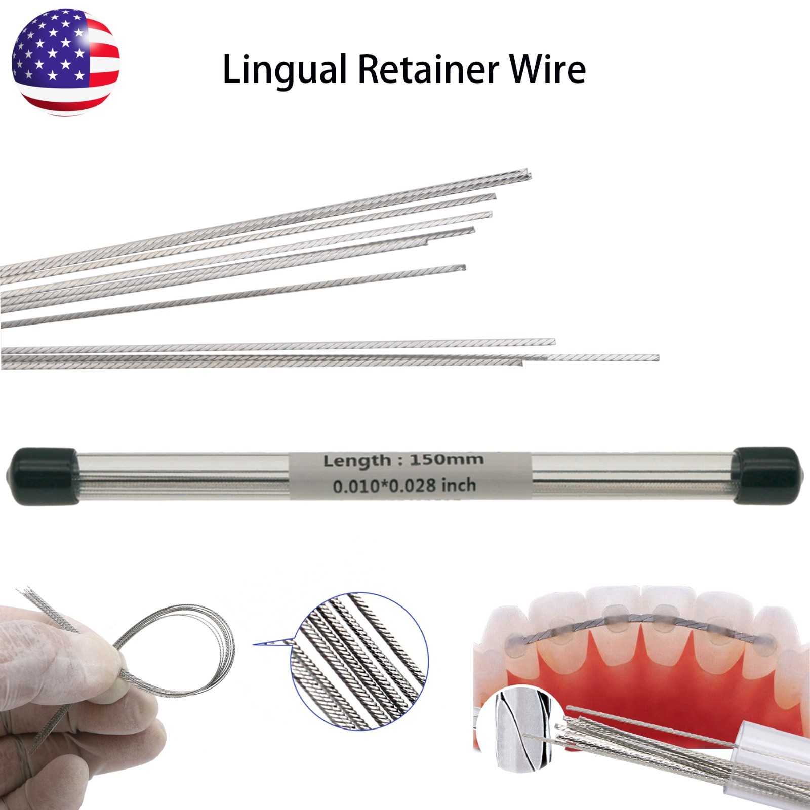 US 10 Pcs Dental Orthodontic Flat Strand Stainless Steel Lingual Retainer Wire