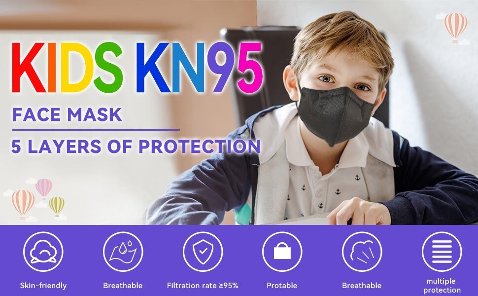 50 Adult + 50 Kids KN95 Black Face Mask 5 Layer Safety Respirator Cover